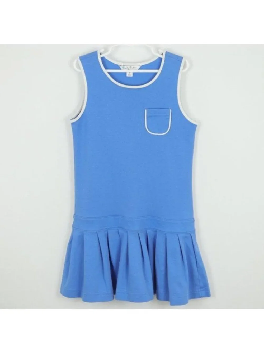 Brooks Brothers Girls Medium Blue White Cotton Ruffled Sleeveless Tennis Dress